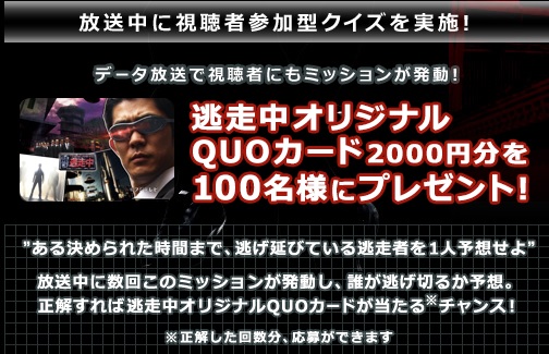 逃走中 進撃の恐竜1名特製quoカードなど視聴者ミッションプレゼントキャンペーン 超役立つ無料サンプル懸賞サイト